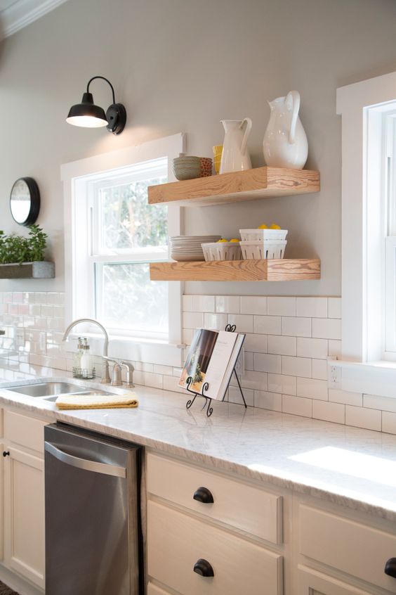 floating shelves kitchen space maximize tile