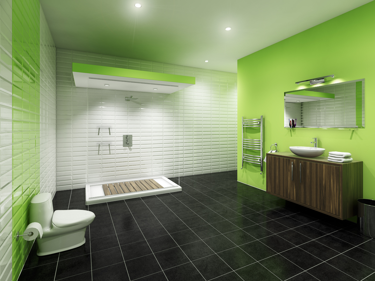 Ultra Minimalist Bathroom Idea With Green Walls Also Black