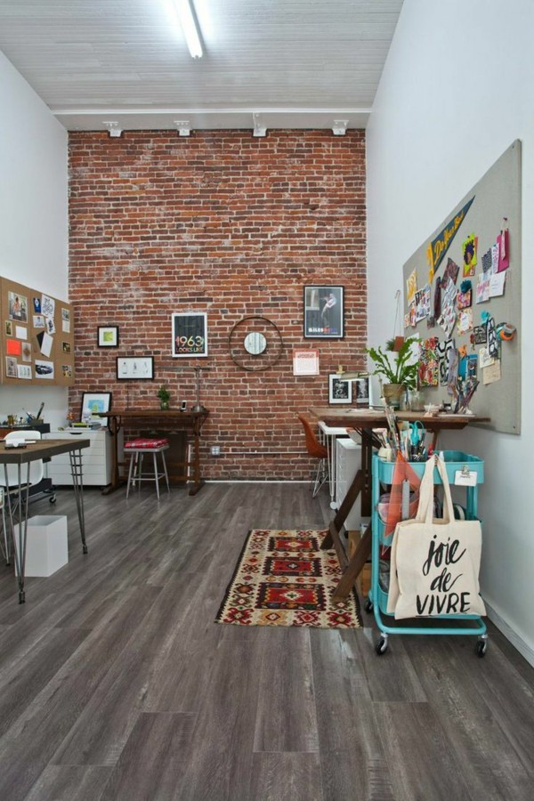 brick office creative space accent shared jeanetta apartment incredible therapy walls brian workspace tour wow say modern area spaces offices