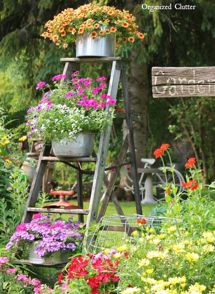 garden decor blow mind display ladder shovel planter tin stand