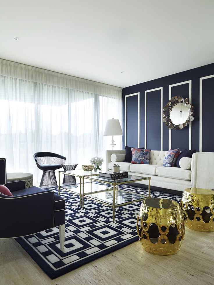 gold navy room living interior interiors decor elegant rooms prove combo blue source found