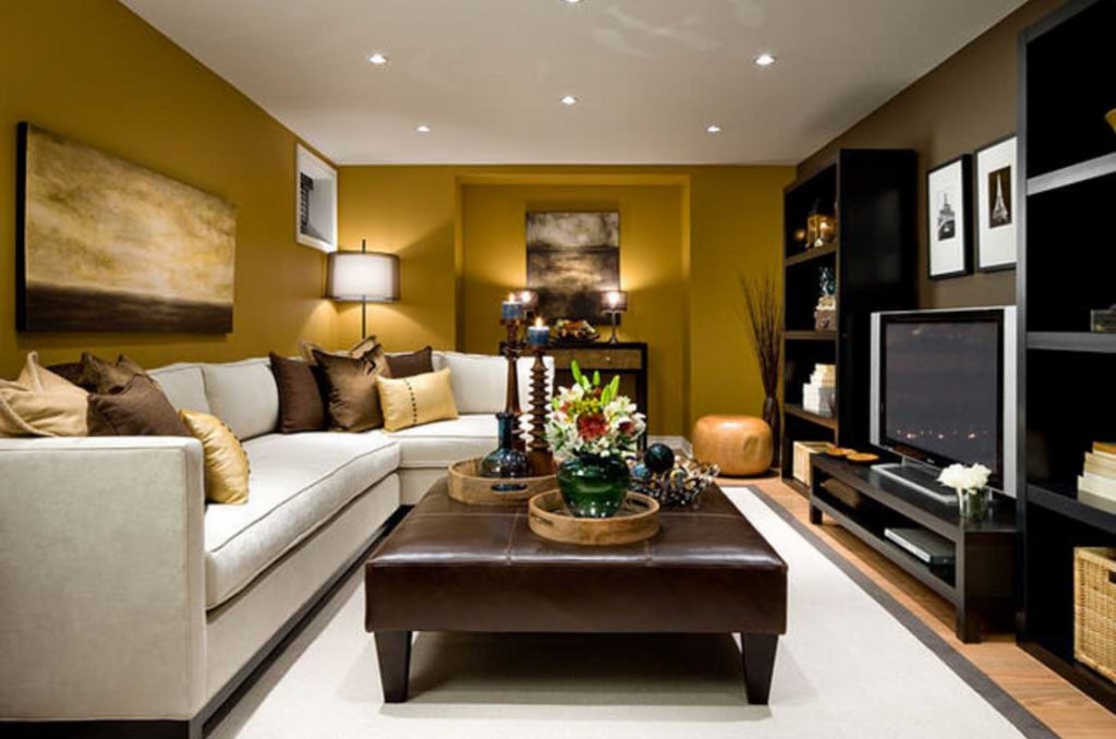 charming-family-room-in-basement-with-white-fabric-sofa-set-combine-with-white-carpet