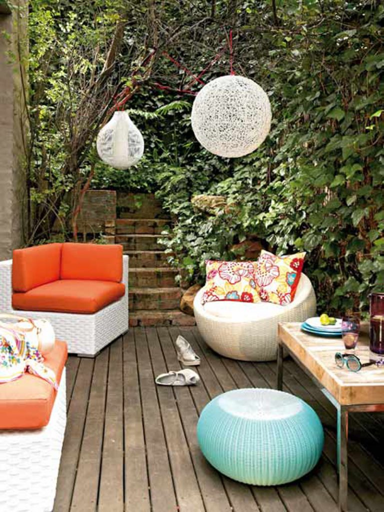 beautiful-contemporary-patio-design-inspiration-with-white-orange-sofa-blue-pouffe-and-white-pendant-lights-cool-contemporary-patio-design-inspiration