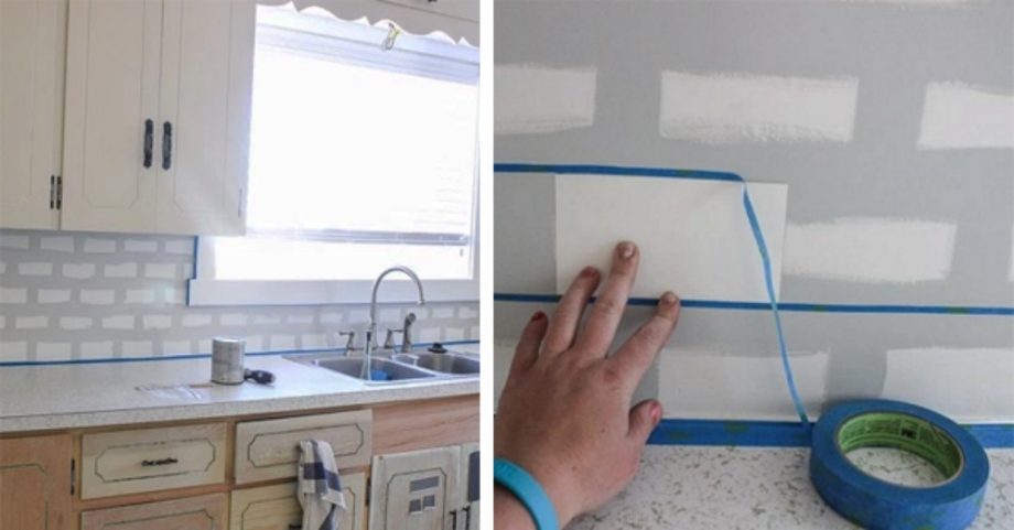 She Used Tape And Paint To Make Her Backsplash Look Like Tile And The Result Is Amazing