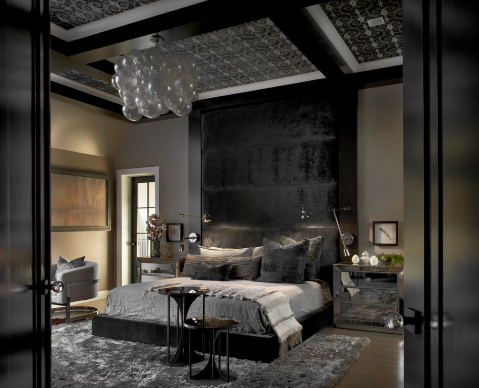 bedroom bedrooms glass shades ceiling decor bed master interior glam interiors night headboard modern grey furniture mirror sexy darker must