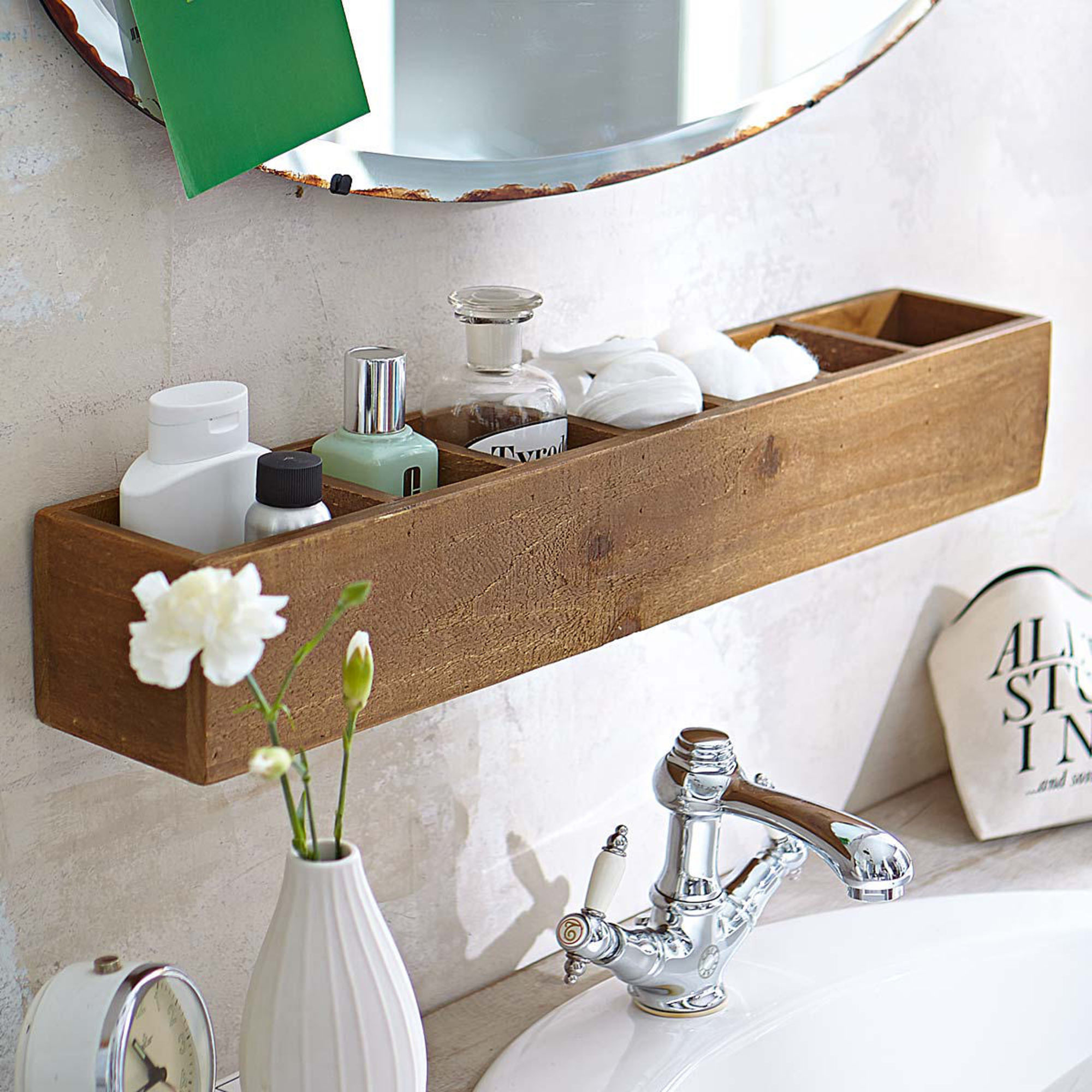 Glass vanity shelf bathroom